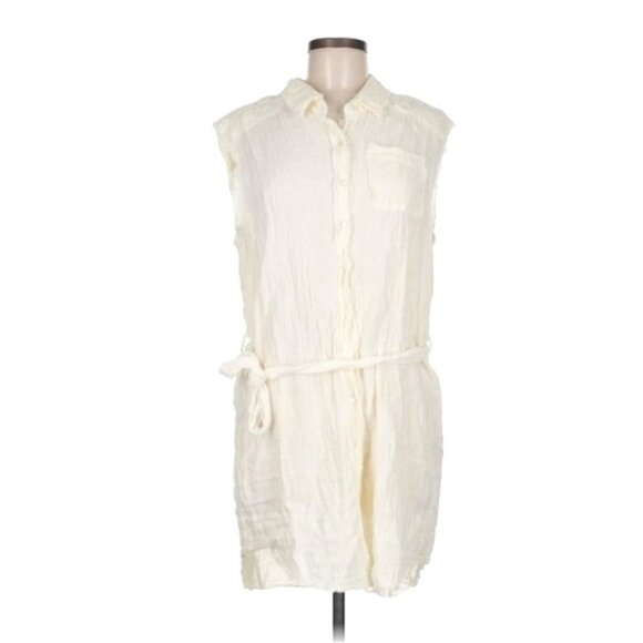 Salty Lemon Cream Cotton Gauze Mini Dress M New Frayed Seams Beachcore  Nautical - Picture 1 of 7